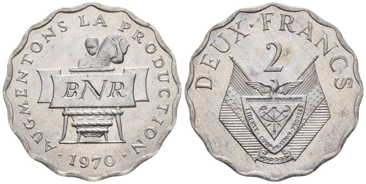 Руанда 2 франка 1970 FAO KM 10 алюминий  UNC  4610-422