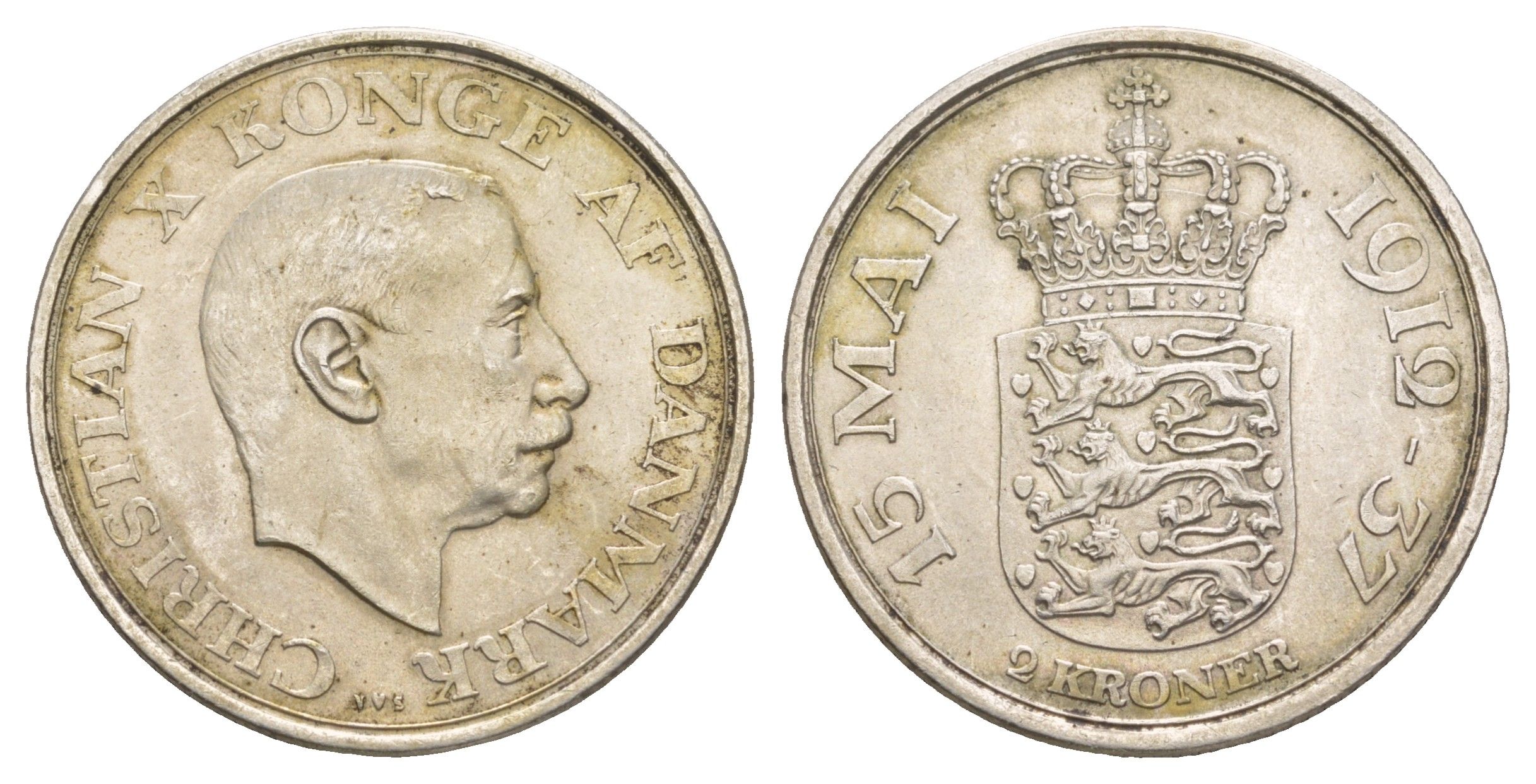 Дания 2 кроны 1937 25 лет правлению KM 830 серебро UNC 413-3041