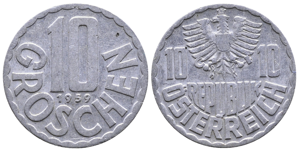 Австрия 10 грошей 1959 KM 2878 алюминий 26-1159