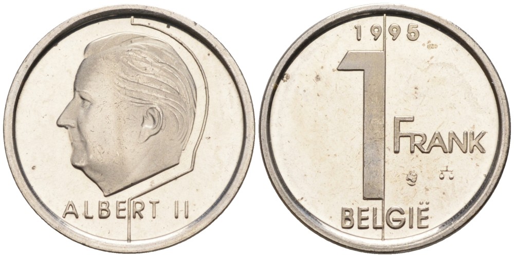 Бельгия 1 франк 1996 Belgie KM 188 железо плакированное никелем UNC 192-524