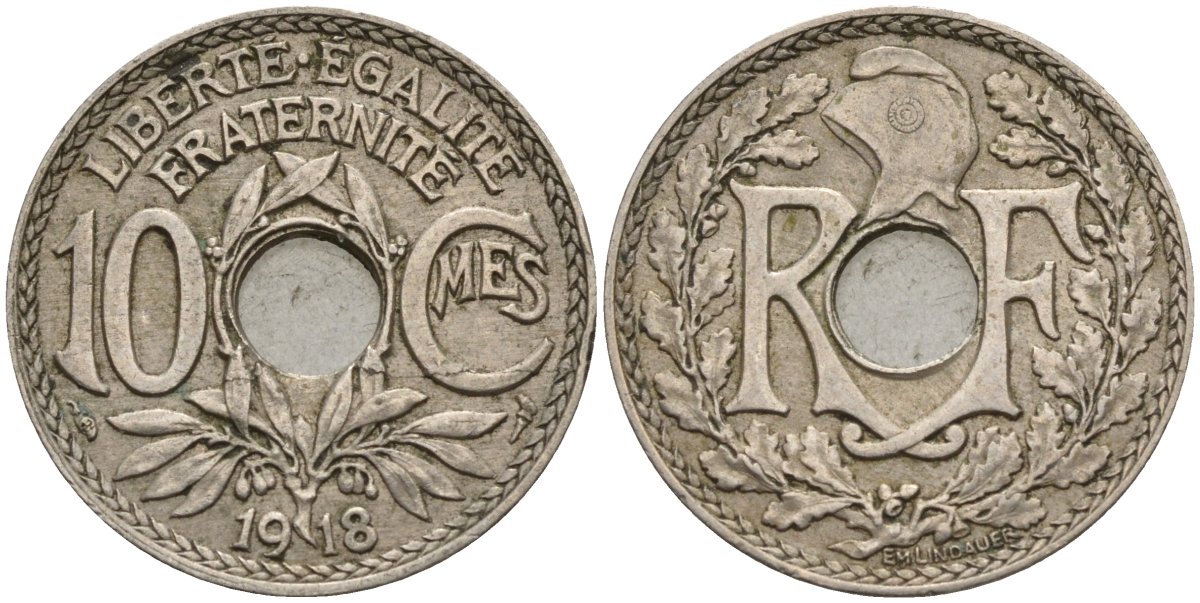 Франция 10 сантимов 1918 тип Линдайё KM 866a, Le Franc 138.3 медно-никель 4143-841