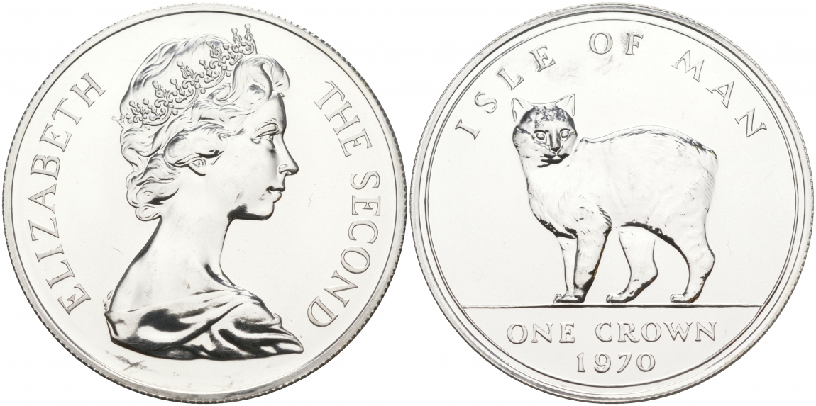 Остров Мэн 1 крона 1970 кошка Мэна KM 18a серебро PROOF 00-000-00