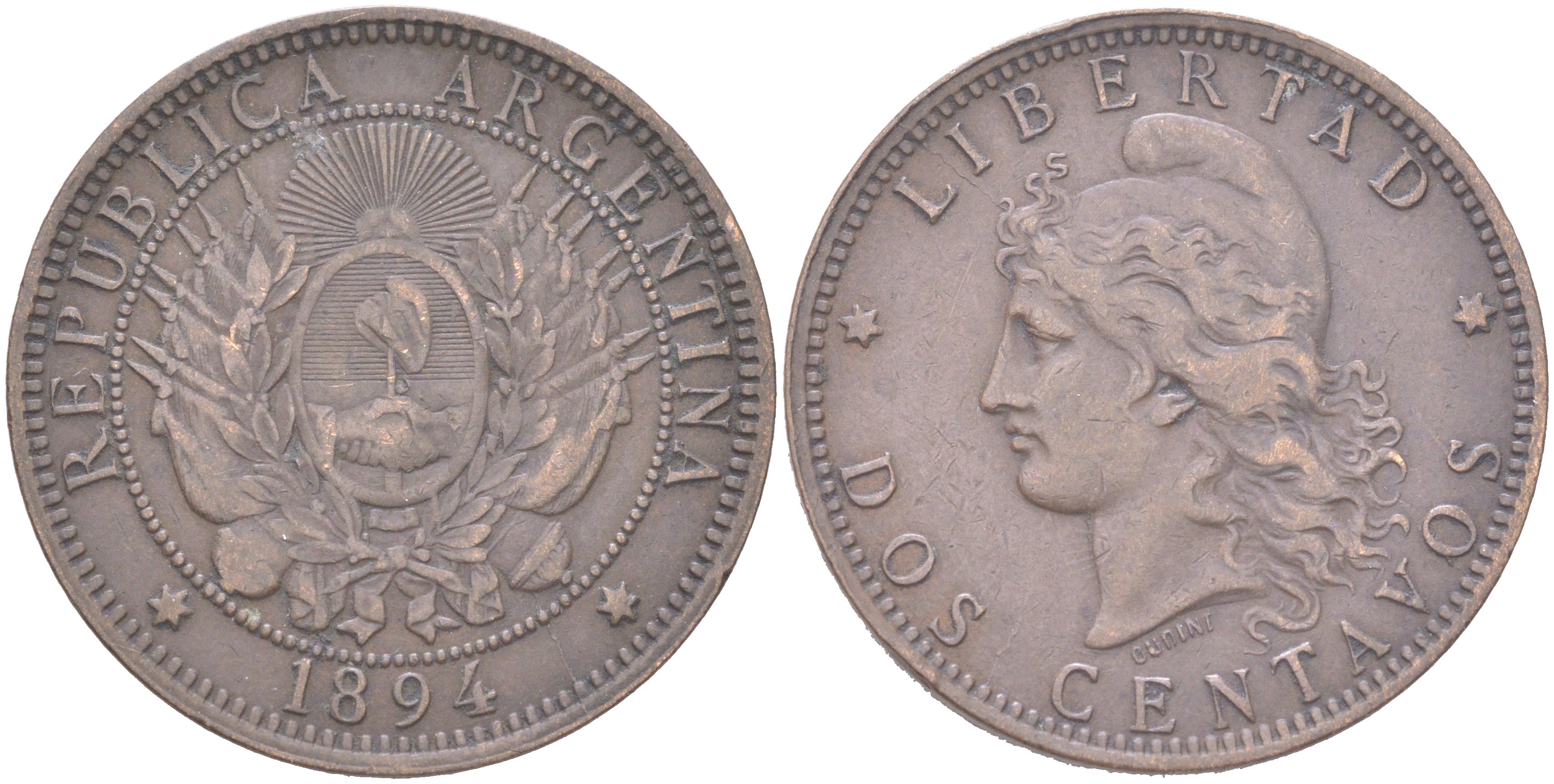 Аргентина 2 сентаво 1894 KM 33 бронза 4394-1143