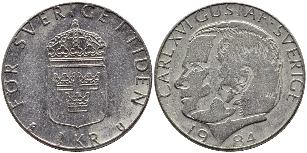 Швеция 1 крона 1984 Карл XVI Густав (1973- ) KM 852a медно-никель 4397-1132