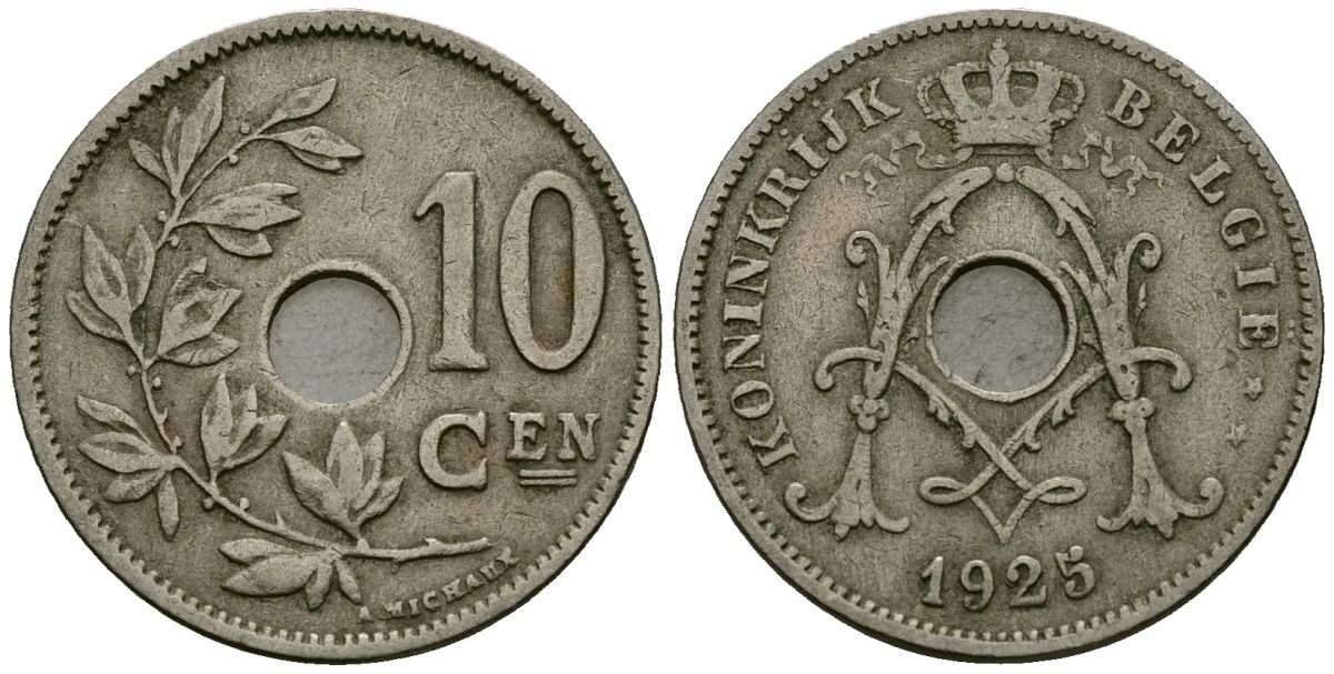 Бельгия 10 сантимов 1925 Belgie KM 86 медно-никель 4172-1253