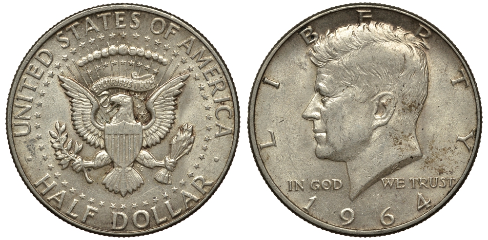 США 1/2 доллара (50 центов) 1964 Джон Кеннеди KM 202 серебро 413-125