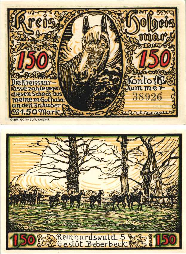 ХОФГАЙСМАР 1,50 МАРКИ 1922 НОТГЕЛЬД, ЗЕМЛЯ ГЕССЕН Grabowski 619.2 бумага 444-70-3-2