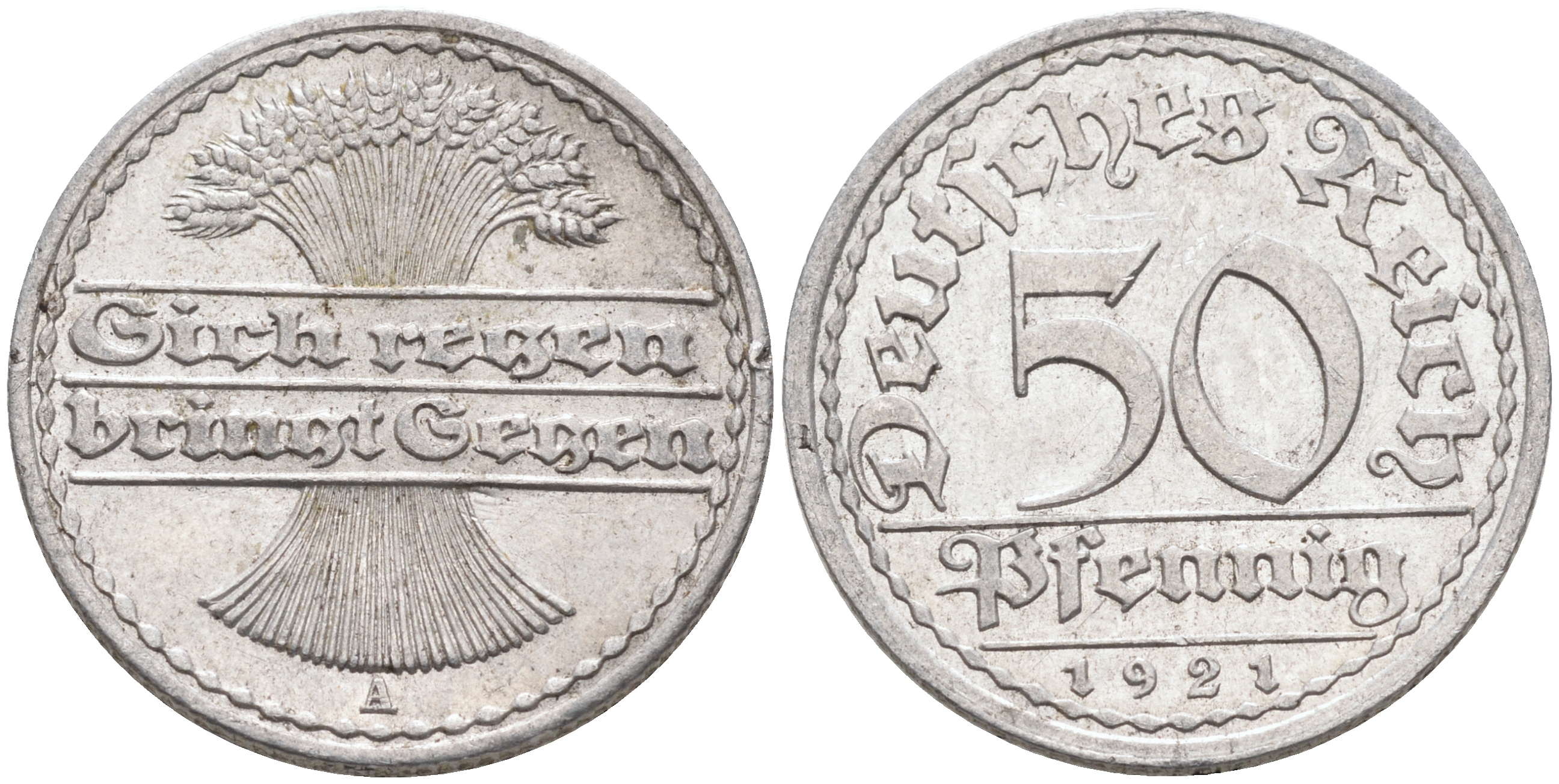 Германия 50 пфеннигов 1921 A KM 27, J.301, Weege 10 алюминий    4589-225