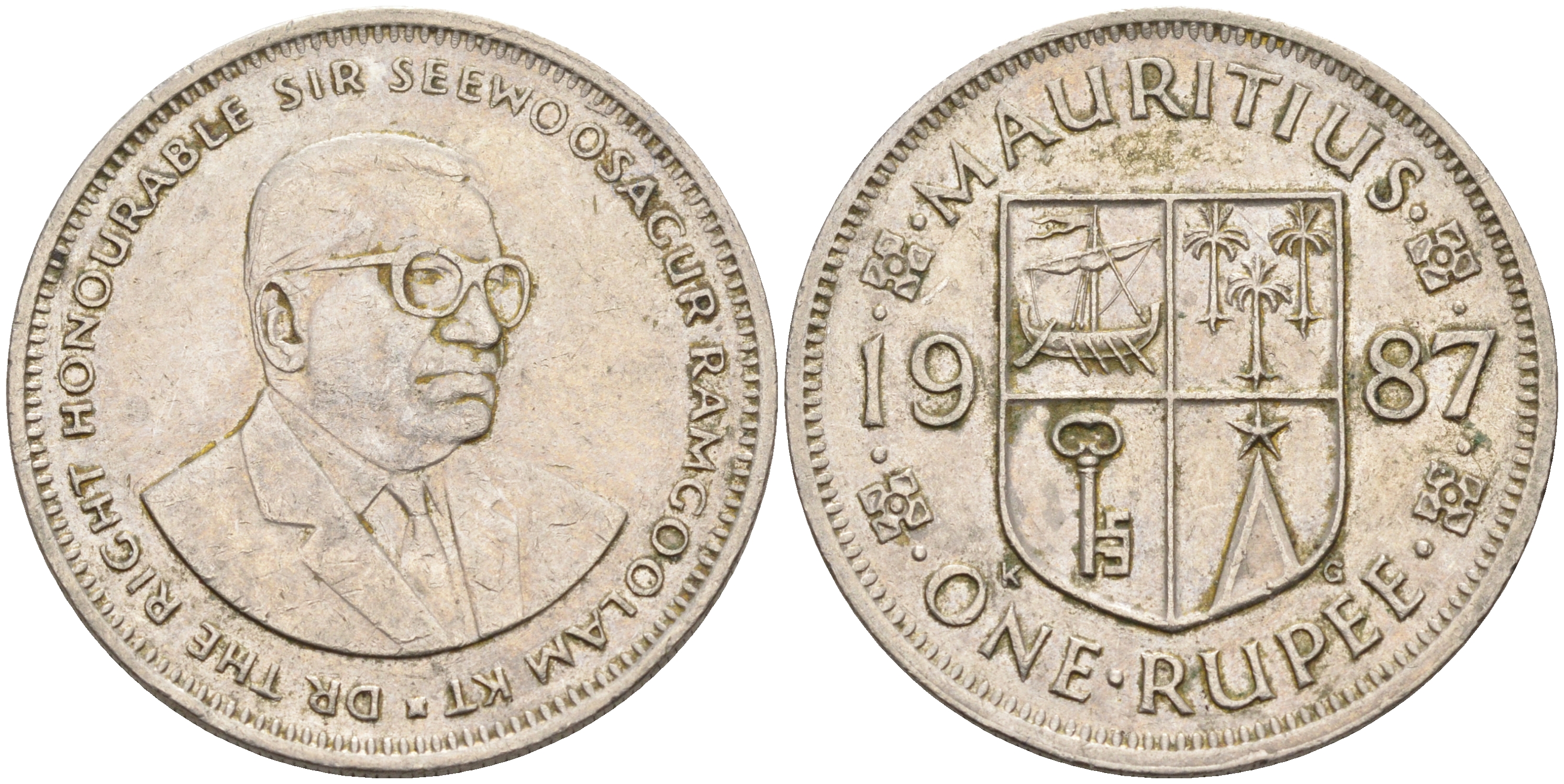 Маврикий 1 рупия 1987 Сивусагур Рамгулам KM 55 медно-никель 63-1055