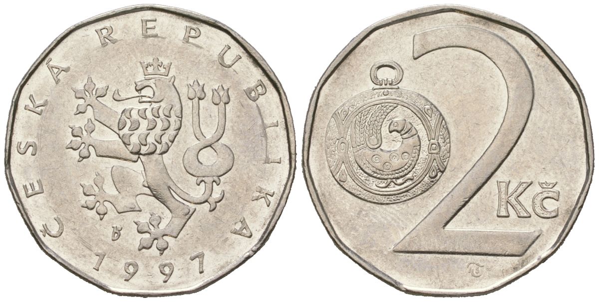 Чехия 2 кроны 1997 b’ KM 9 сталь плакированная никелем 4548-1046