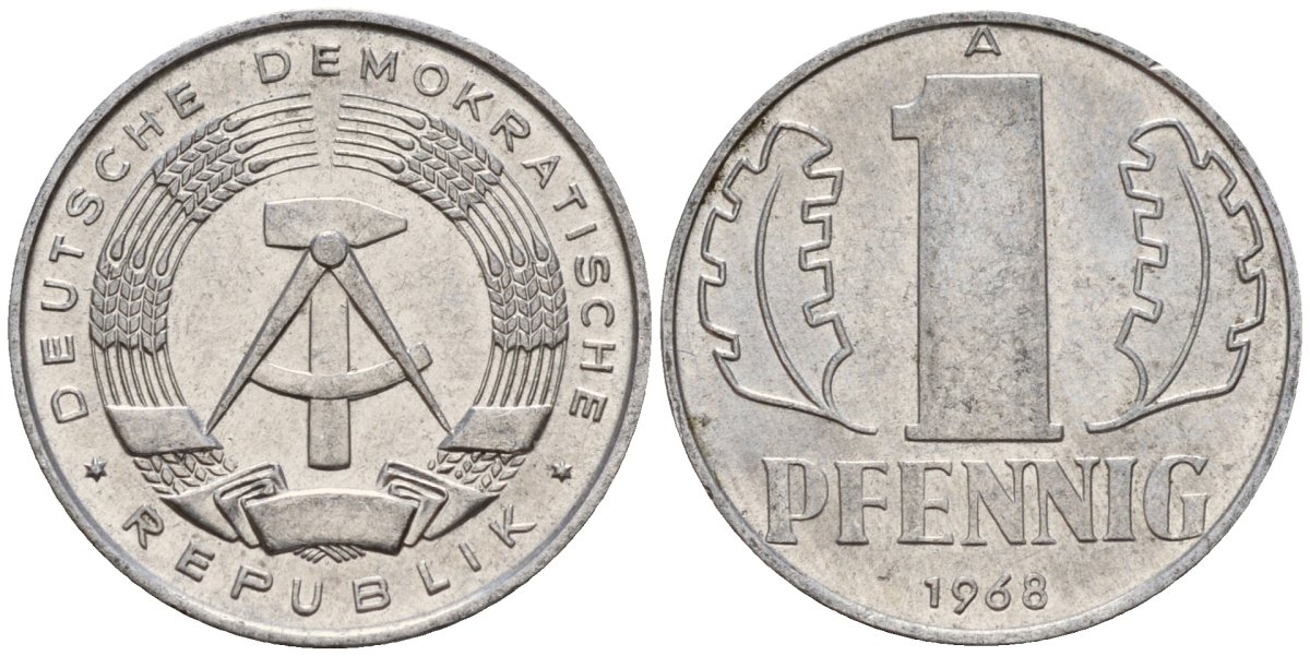 ГДР 1 пфенниг 1968 A KM 8.1 алюминий 96-137