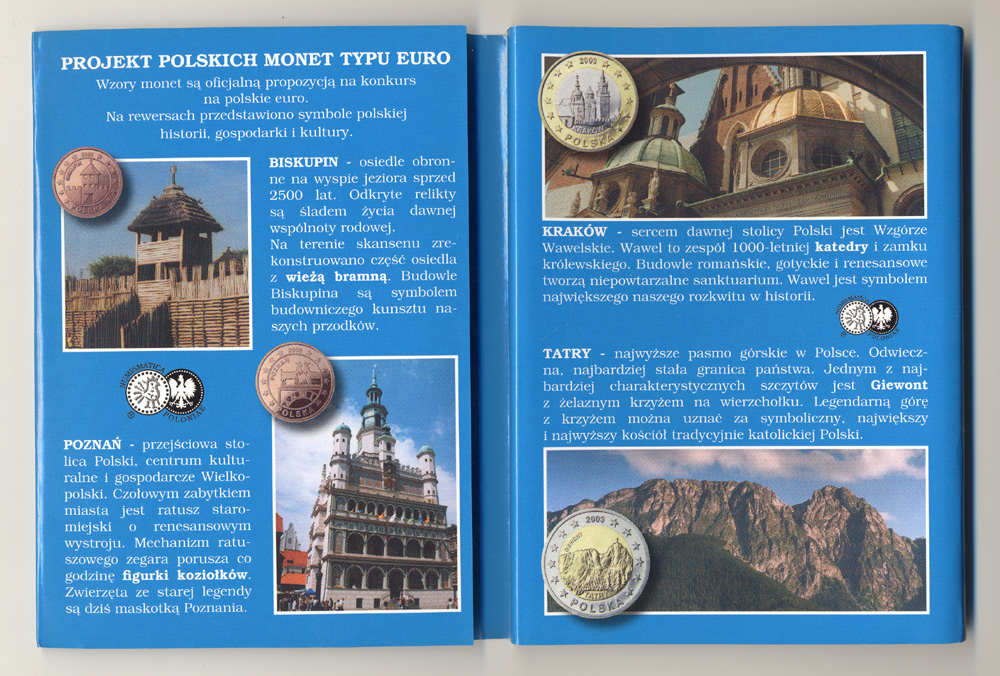 Польша набор из 8 монет 2003 Европробники, планшет, буклет, тираж 2000 экз.    UNC  1-6-2-25
