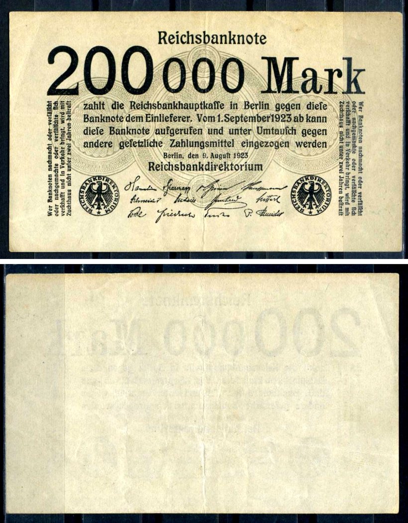 Германия 200000 марок 1923 Pick 100 (2) бумага 7553-28-3-2