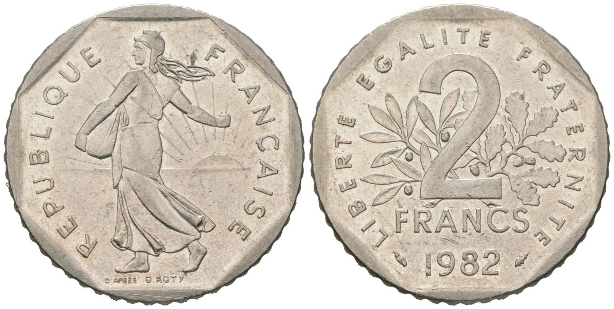 Франция 2 франка 1982 KM?942.1, Le Franc 272 никель 4582-236