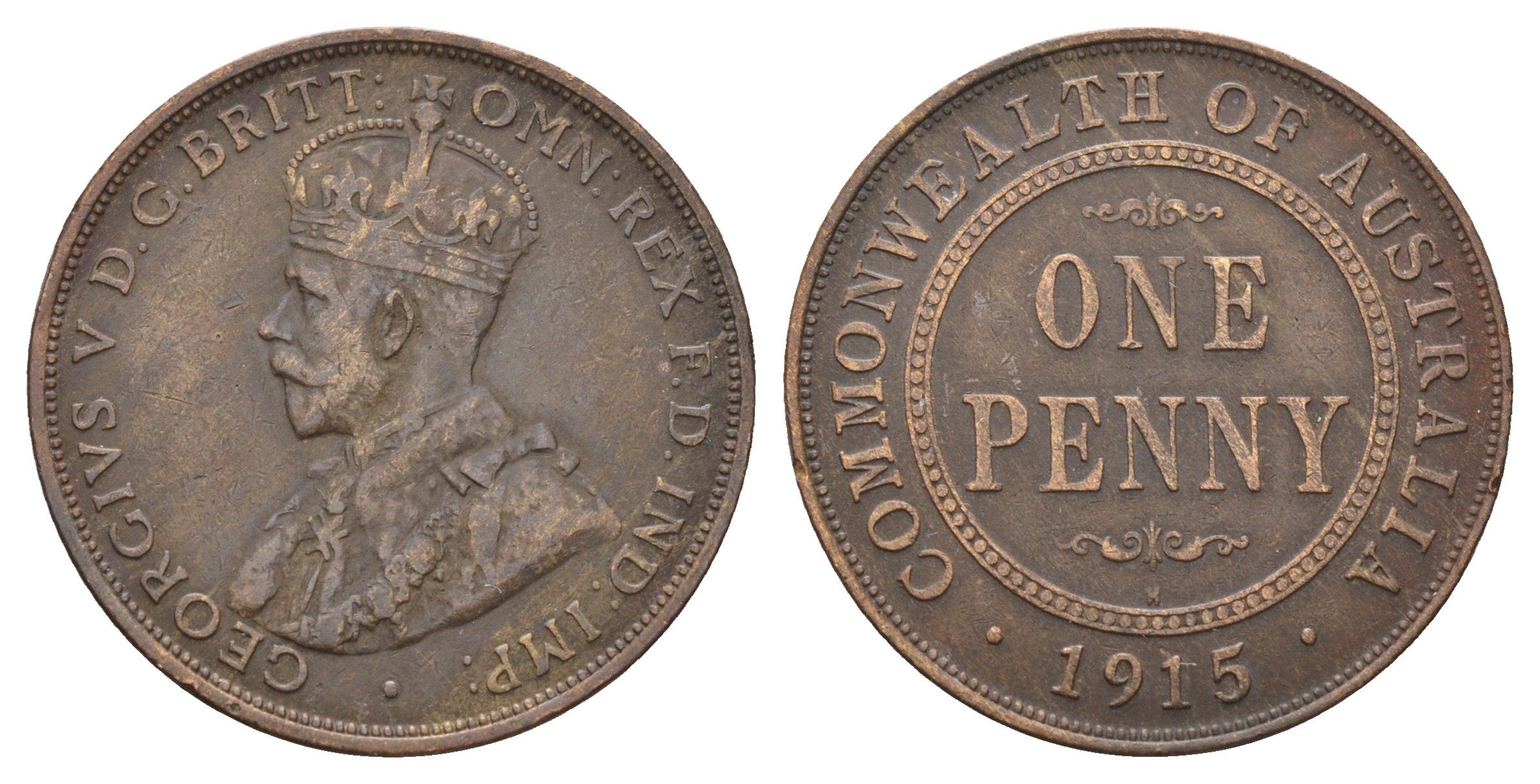 Австралия 1 пенни 1915 H, Георг V (1910-1936) KM 23 бронза 37-721