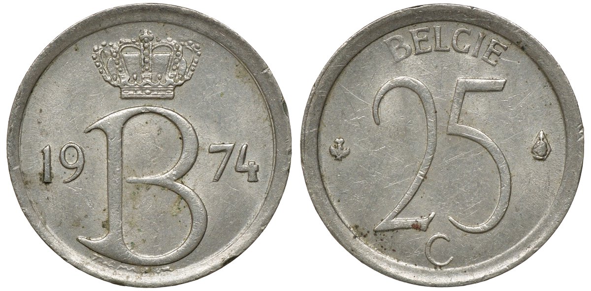 БЕЛЬГИЯ 25 САНТИМОВ 1974 KM 154.1 медно-никель 72-841