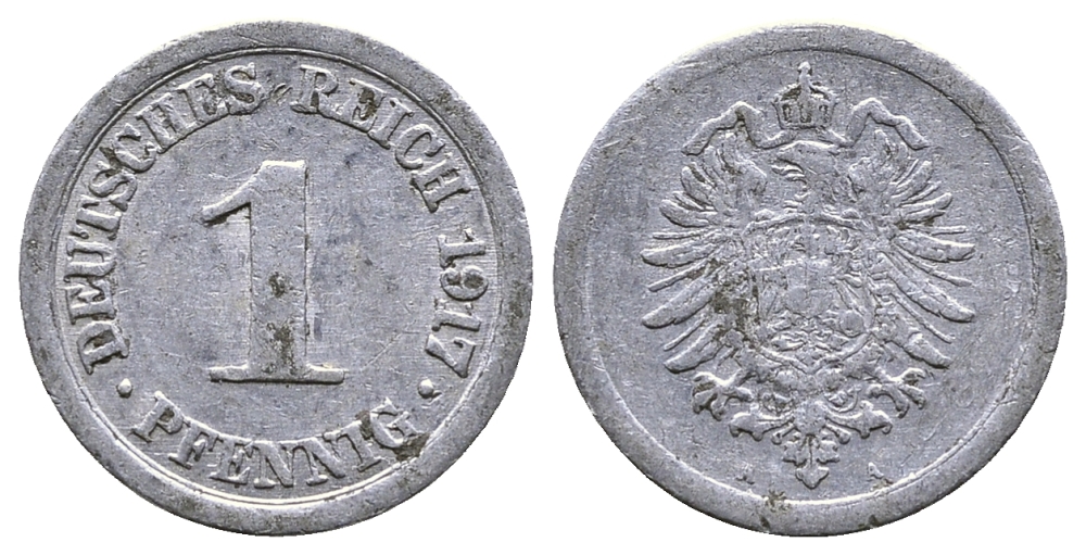 Германия 1 пфенниг 1917 A KM 24, J. 300, Weege 2 алюминий 4380-125