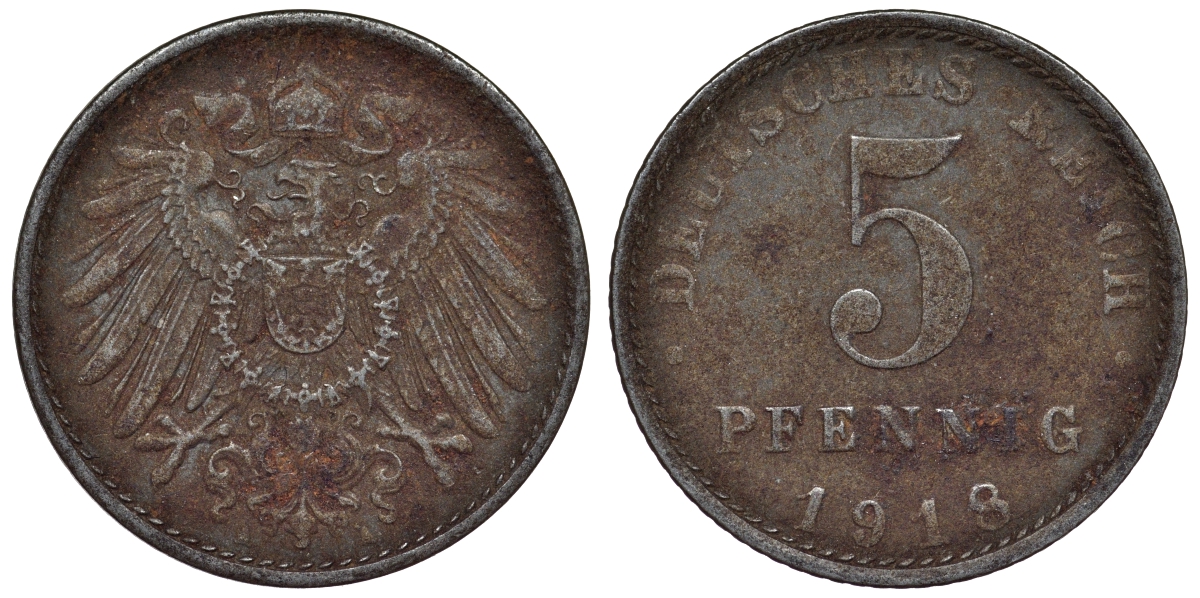 Германия 5 пфеннигов 1918 A KM 19, J. 297, Weege 5 железо 4118-1234