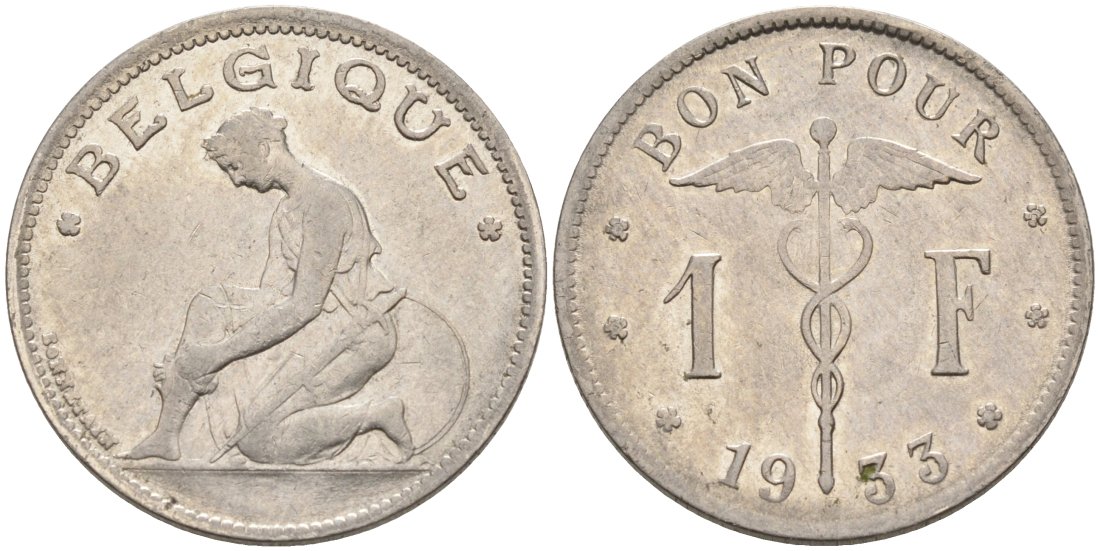 Бельгия 1 франк 1933 Belgique KM 89 никель 51-1711