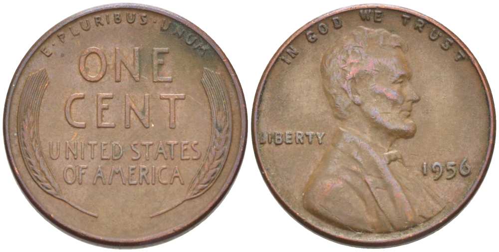 США 1 ЦЕНТ 1956 ЛИНКОЛЬН KM А132 медь цинк 3309-1146