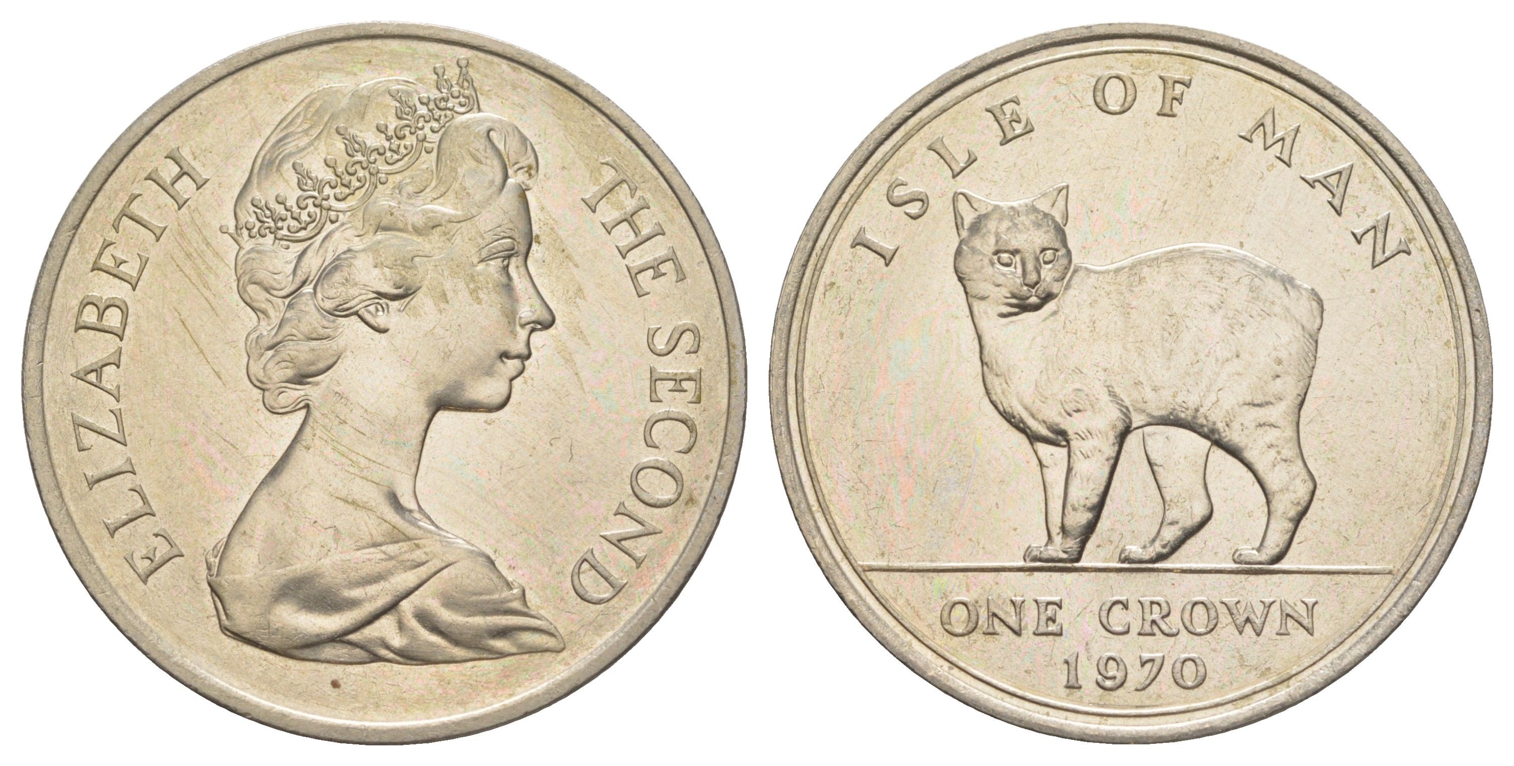 Остров Мэн 1 крона 1970 Мэнкская кошка KM 18 медно-никель BU 1083-5-14