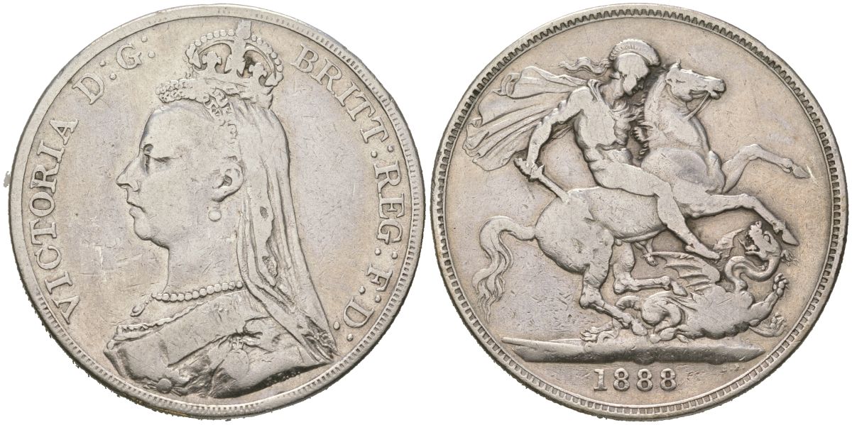 Великобритания 1 крона 1888 Виктория (1837-1901), редкий год, тираж 131.800 экземпляров KM 765 серебро 441-1013