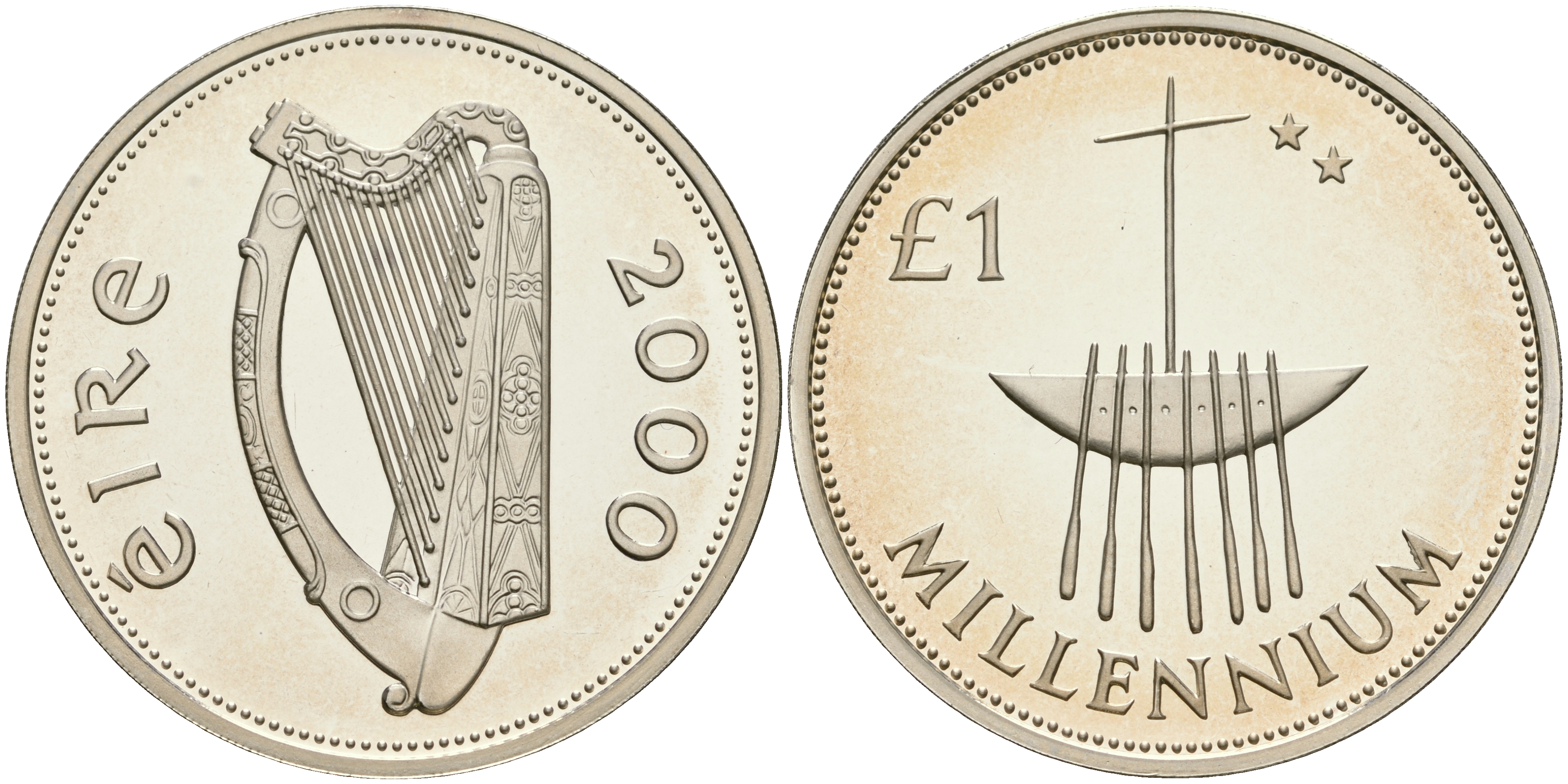 Ирландия 1 фунт 2000 миллениум, корабль KM P1 серебро PROOF 06-256-15