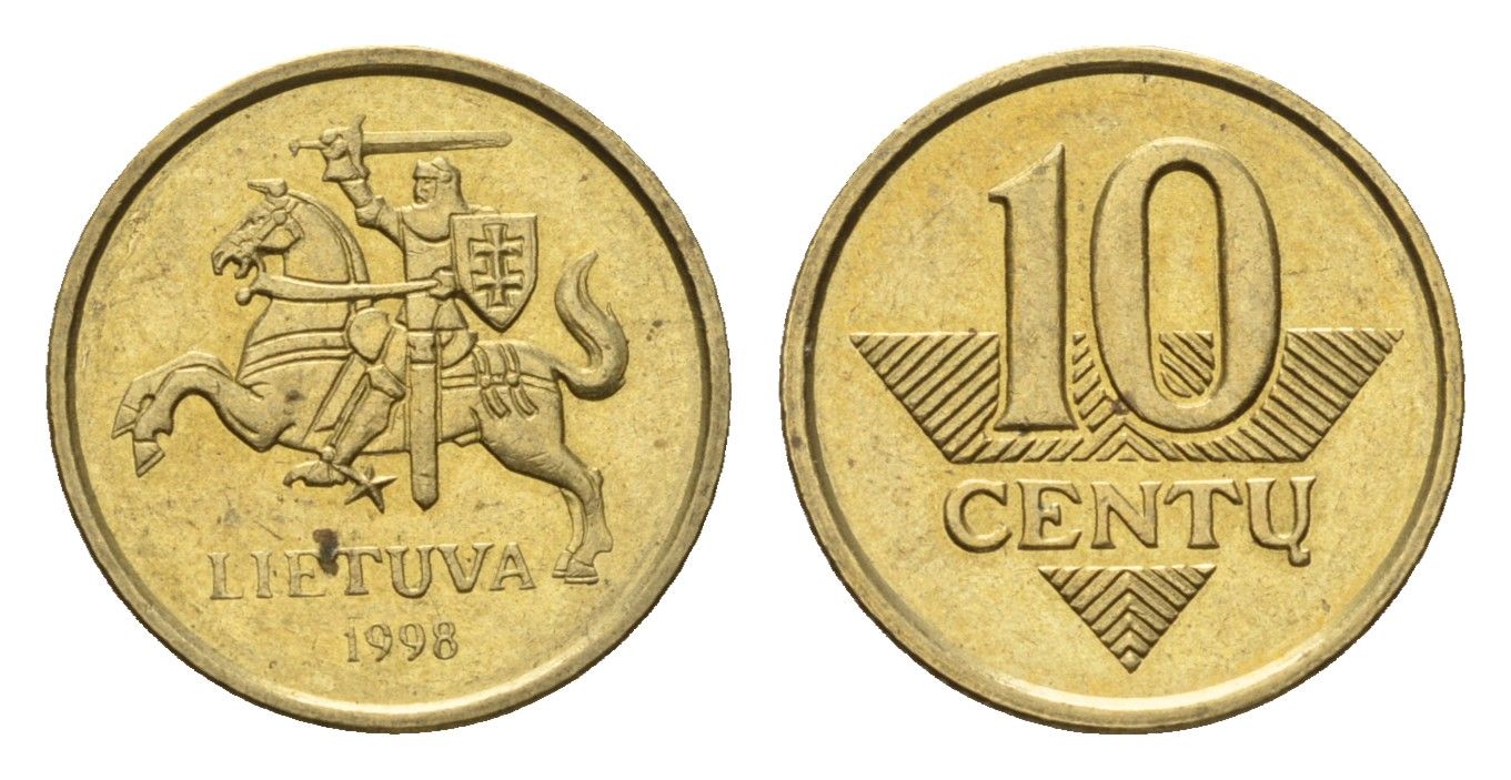 Литва 10 центов 1998 KM 106 никель латунь 4694-1224