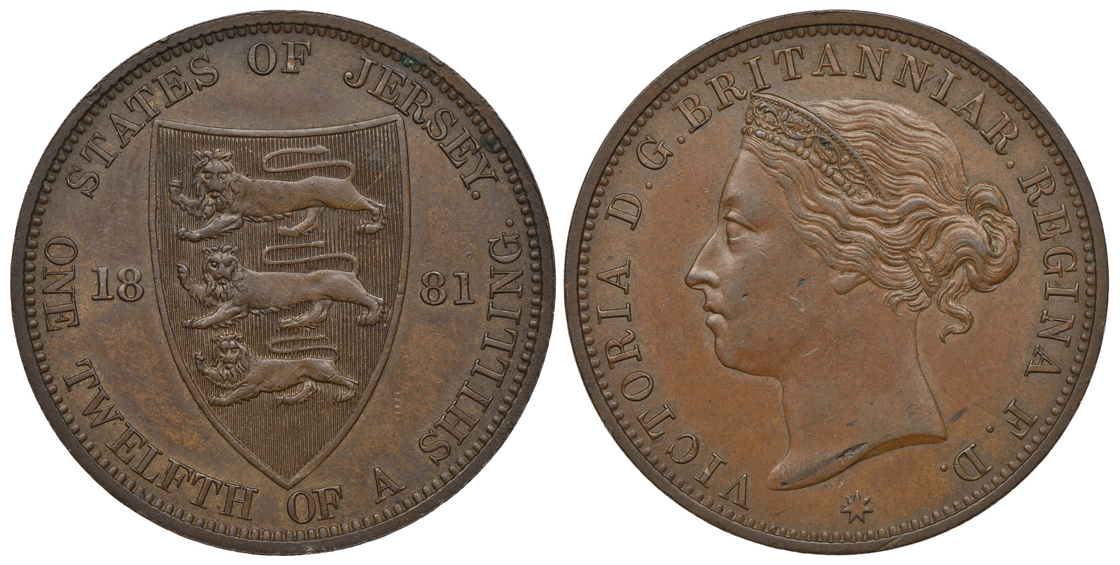 Джерси 1/12 шиллинга 1881 Виктория (1837-1901) KM 8 бронза 272-1132