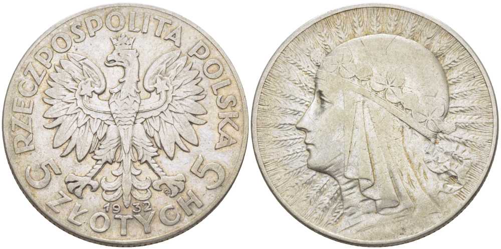 ПОЛЬША 5 ЗЛОТЫХ 1932 W, ЯДВИГА, ВАРШАВСКИЙ МОНЕТНЫЙ ДВОР KM 21 серебро 5010-1115