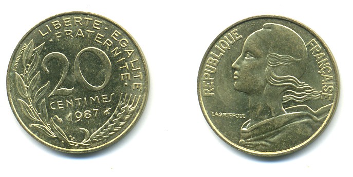 ФРАНЦИЯ 20 САНТИМОВ 1987 KM 930 медь алюминий никель 25-254