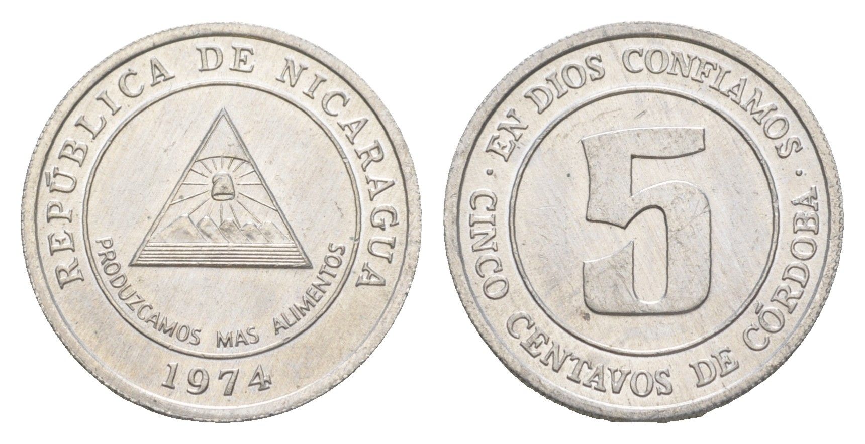 Никарагуа 5 сентаво 1974 KM 27 алюминий aUNC 4613-238