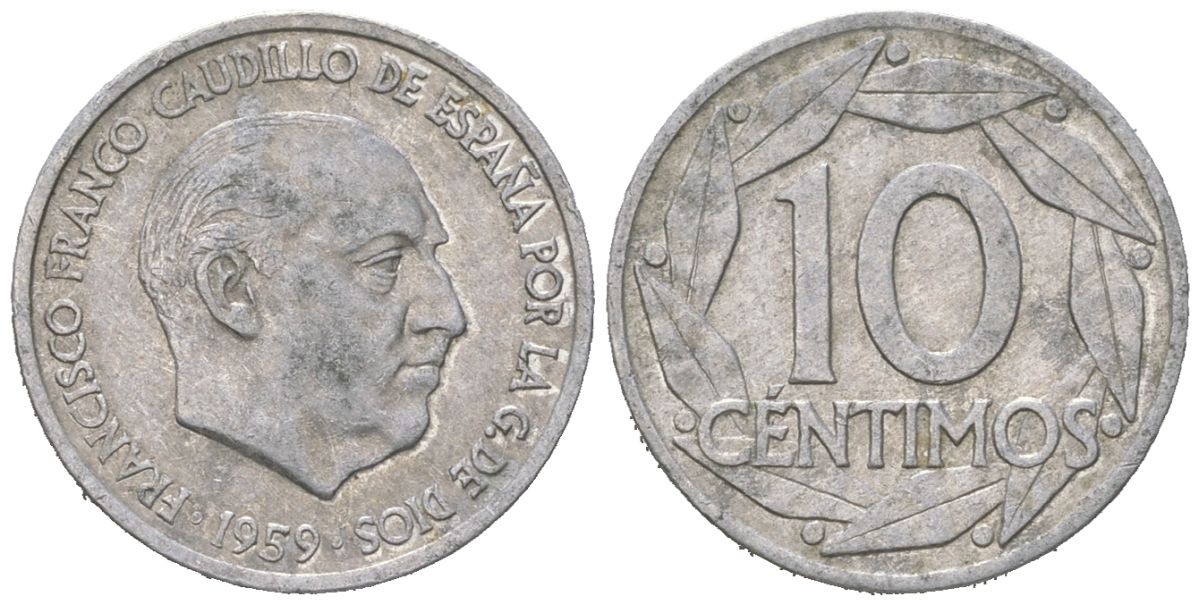 Испания 10 сентимо 1959 Франсиско Франко (1939-1975) KM 790 алюминий aUNC 4617-1262