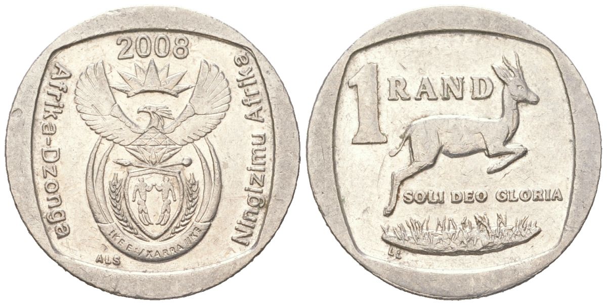 ЮАР 1 ранд 2008 KM 444 медь плакированная медно-никелем 4611-536