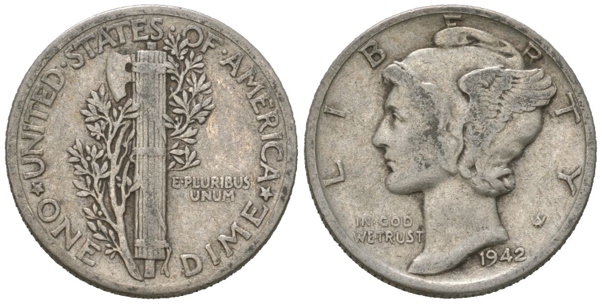 США 10 центов (дайм) 1942 KM 140 серебро 3334-1257