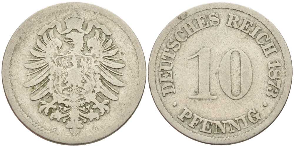 ГЕРМАНИЯ 10 ПФЕННИГОВ 1873 G, СТАРОГЕРБОВКА KM 4, J. 4 медно-никель 4401-224