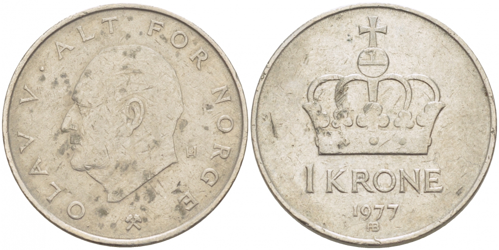 НОРВЕГИЯ 1 КРОНА 1977 ОЛАВ V KM 419 медно-никель 86-646