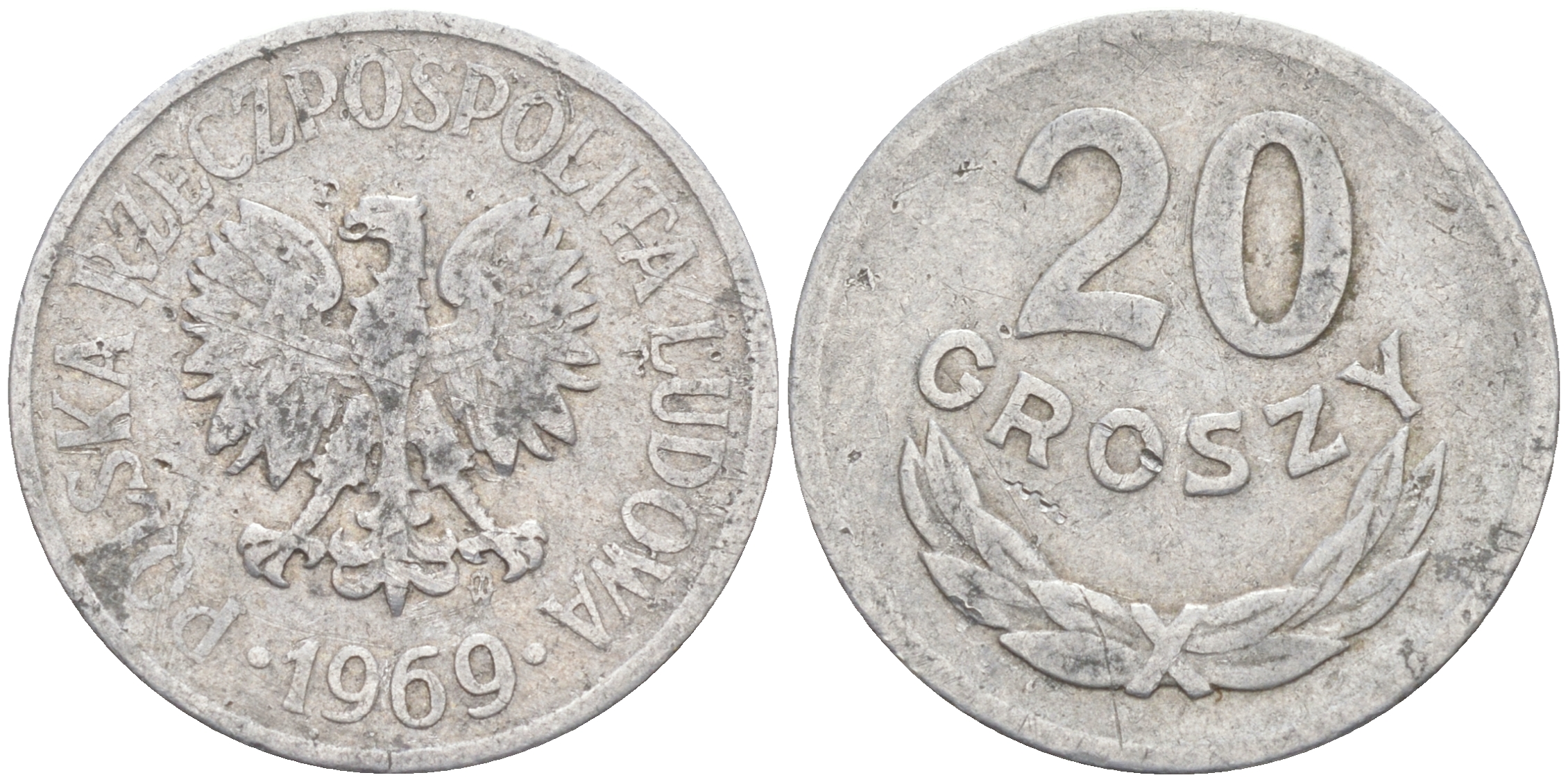 ПОЛЬША 20 ГРОШЕЙ 1969 MW KM А47 алюминий 106-437