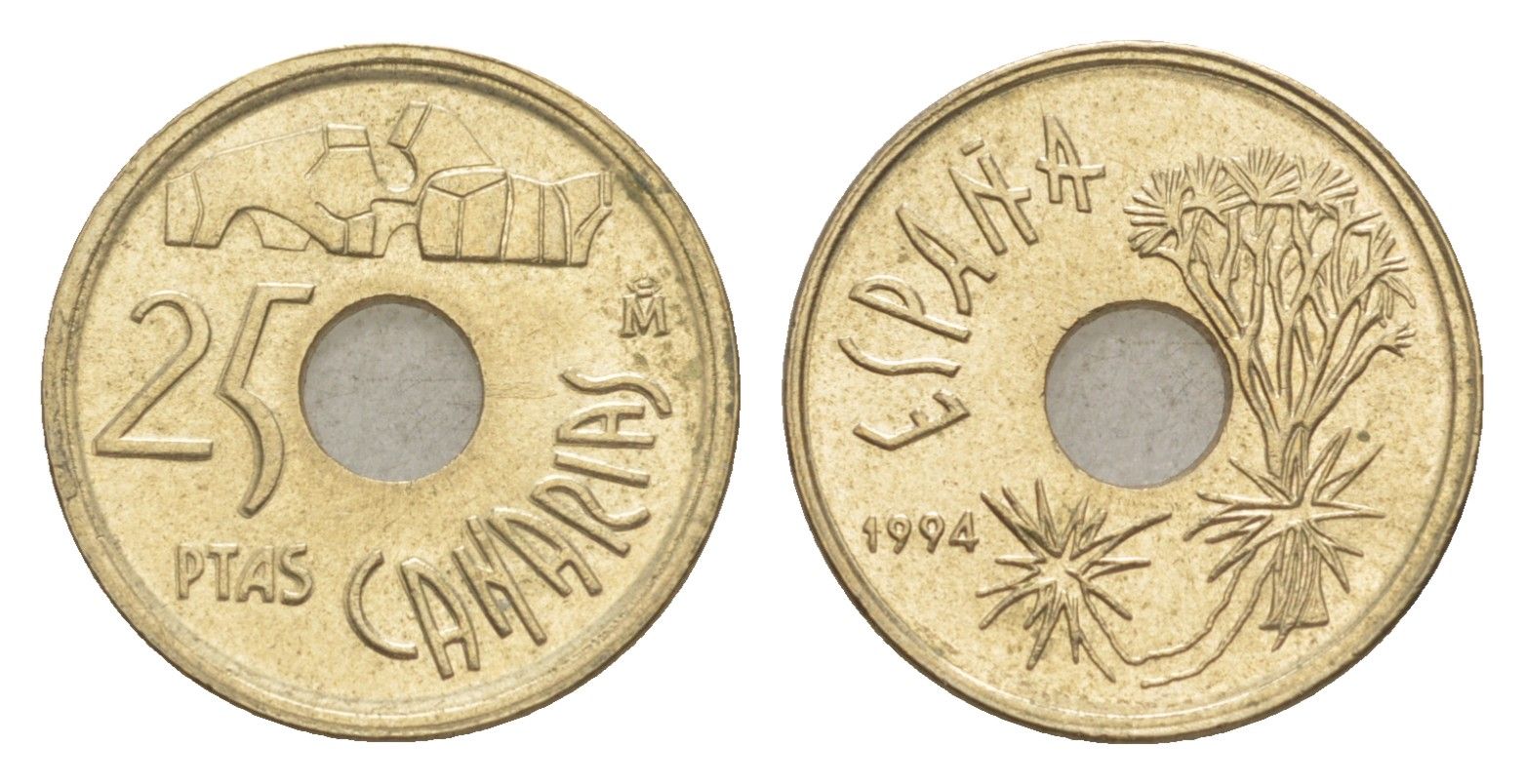 Испания 25 песет 1994 Канарские острова KM 933 алюминиевая бронза 4623-1267