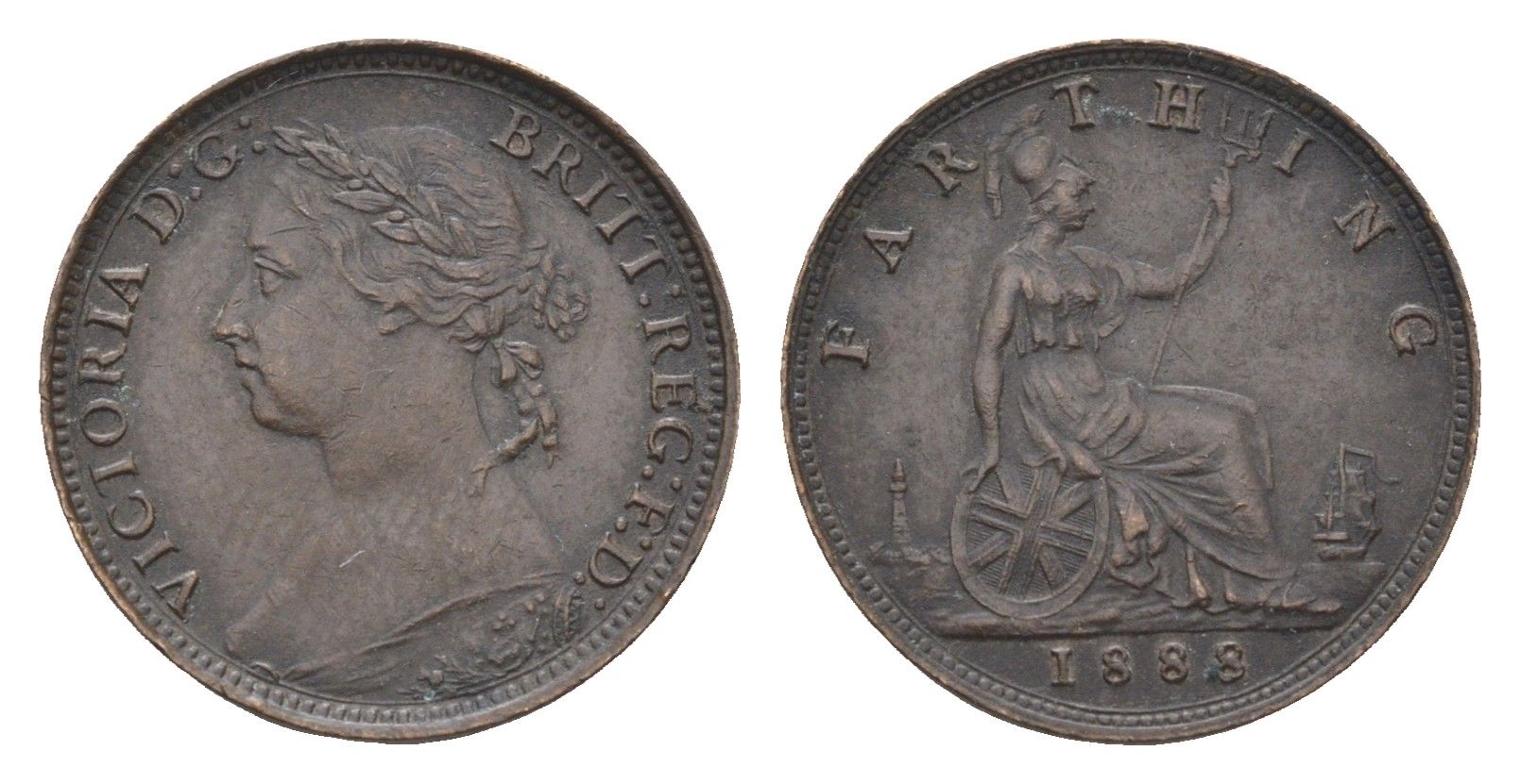 Великобритания 1 фартинг 1888 Виктория (1837-1901) KM 753, Spink 3958 бронза 4664-238