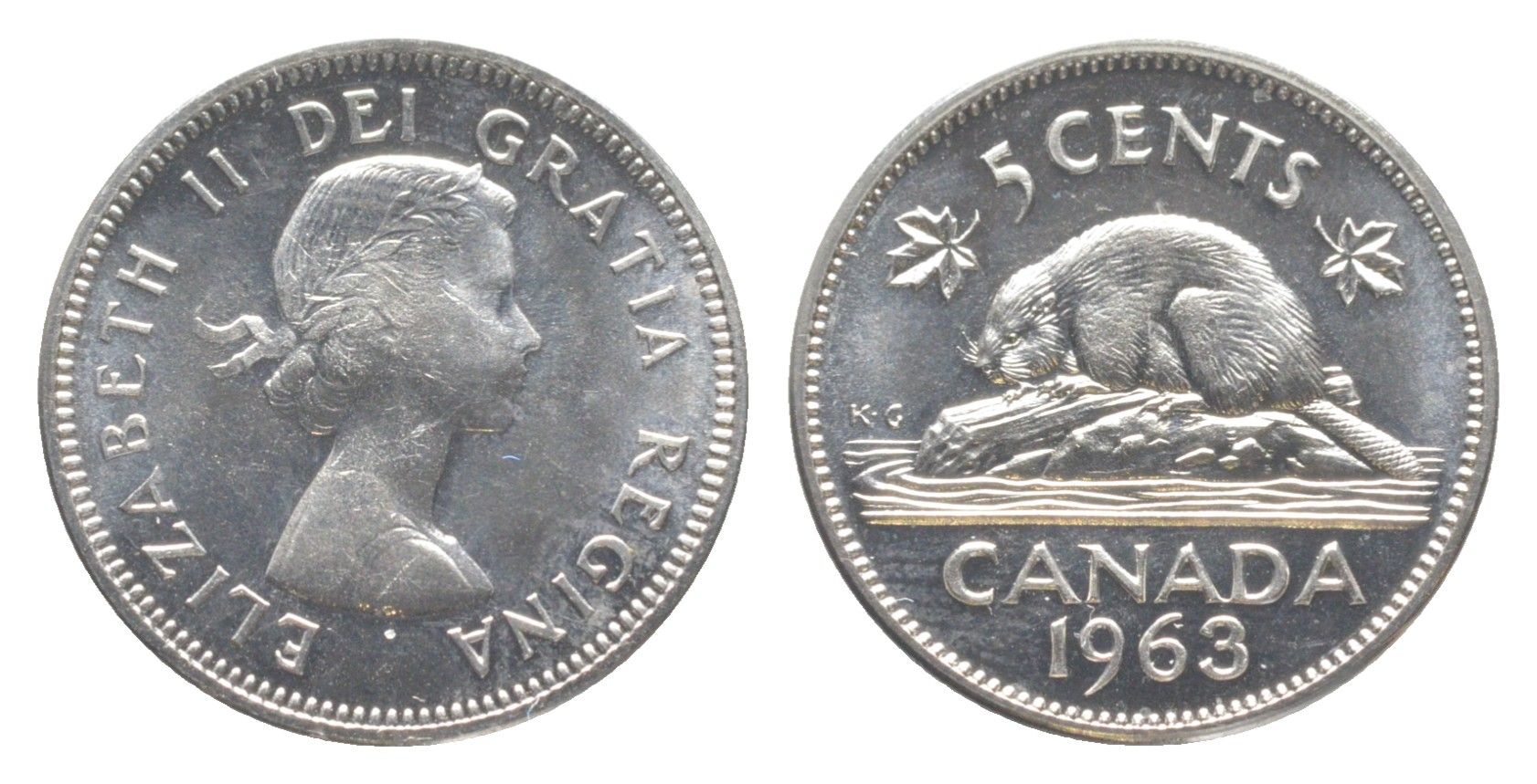 Канада 5 центов 1963 Елизавета II (1952-2022), бобр KM 57 никель PROOF-LIKE (BU) 4639-442