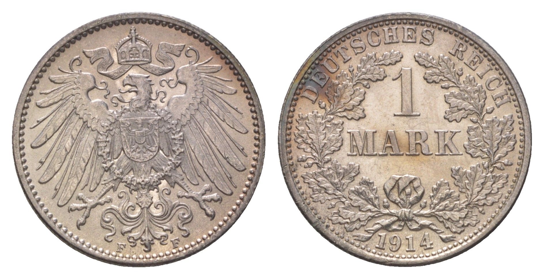 Германия 1 марка 1914 F, Вильгельм II (1888-1918) KM 14, J. 17 серебро aUNC 4626-246