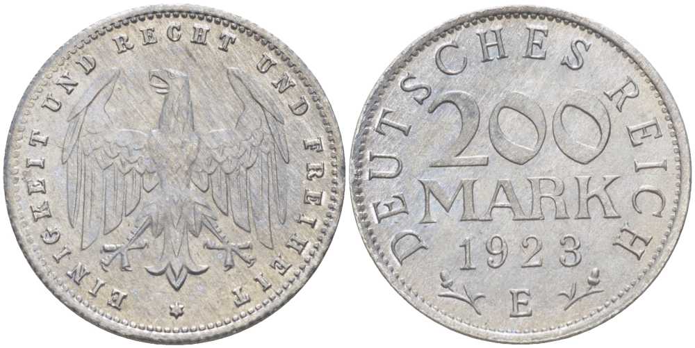 ГЕРМАНИЯ 200 МАРОК 1923 E KM 35, J. 304, Weege 22 алюминий 210-457