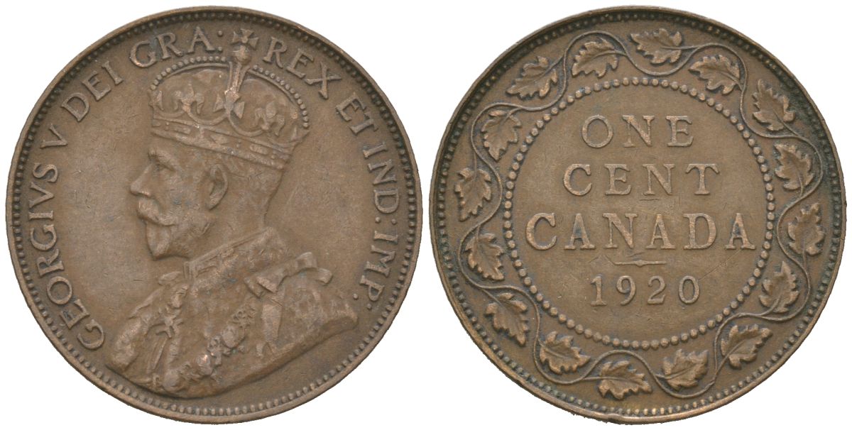 Канада 1 цент 1920 Георг V (1910-1936) KM 21 медь 110-1056
