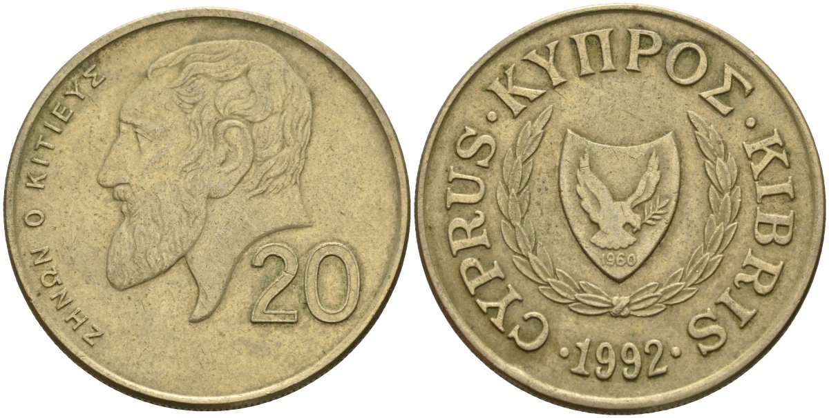 Кипр 20 центов 1992 KM 62.2 никель латунь 4140-822