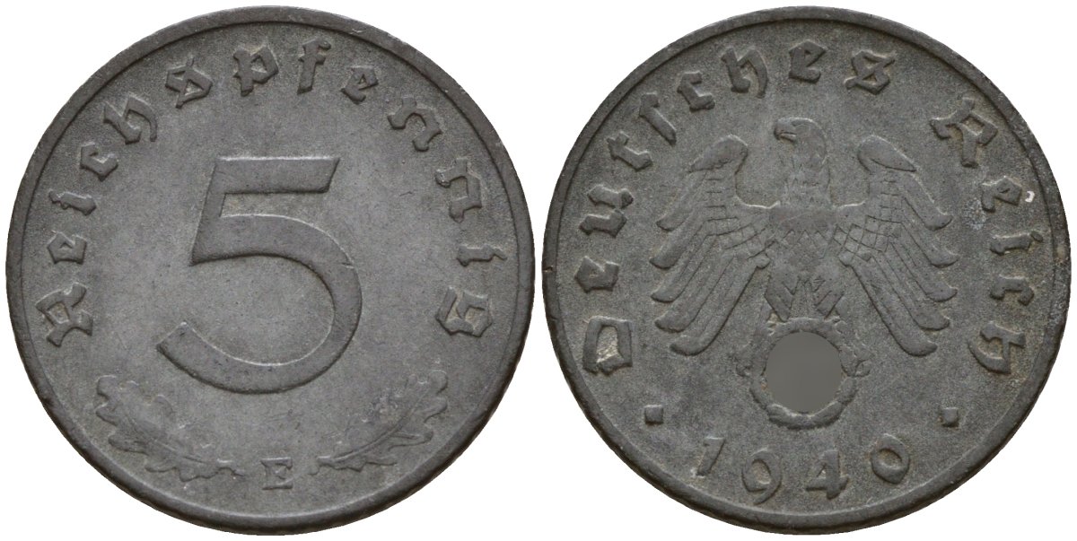 Германия 5 рейхспфеннигов 1940 E KM 100, J.370 цинк 4173-916