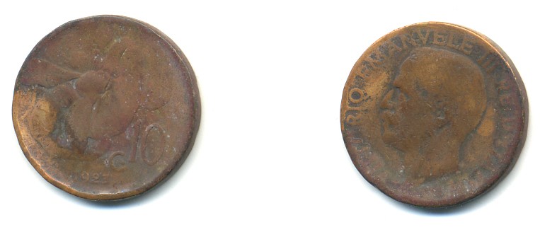 ИТАЛИЯ 10 ЧЕНТЕЗИМО 1923 R, ВИКТОРИО ЭМАНУИЛ, ПЧЕЛА KM 60 медь 80-1211