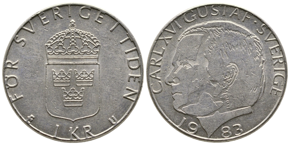 Швеция 1 крона 1983 Карл XVI Густав (1973- ) KM 852a медно-никель 91-243