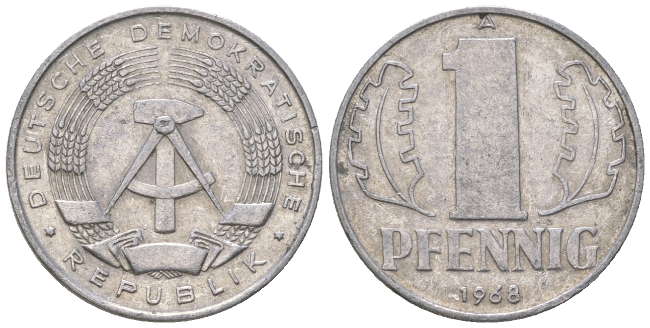 ГДР 1 пфенниг 1968 А КМ 8.1 алюминий 4615-1212