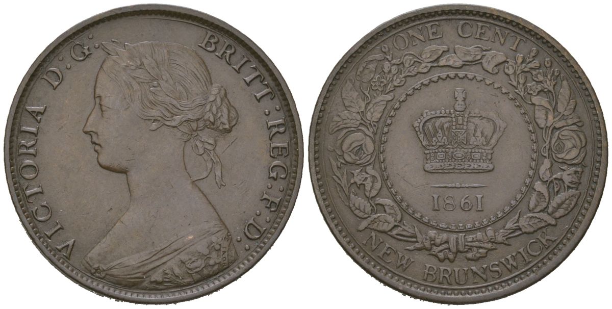 Нью-Брансуик, Канада 1 цент 1861 Виктория (1837-1901) KM 6 бронза 85-1243